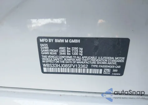 2025 BMW M3 Competition xDrive from USA, damaged, VIN WBS33HJ08SFV13362